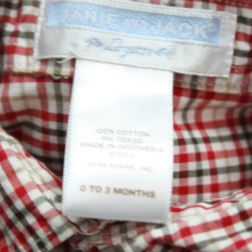 Janie and Jack Onesie Baby Boys Size 0-3m Red Plaid Button Down One Piece